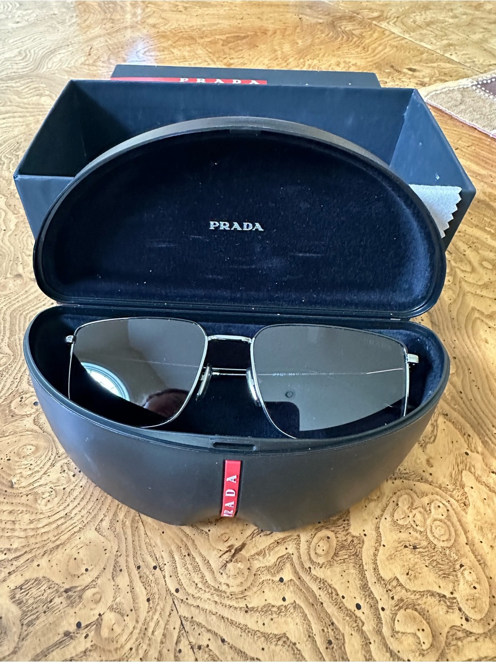 Prada Gunmetal Frame Grey Lens Aviator Sunglasses Authentic